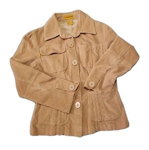 Vtg Carbon Denim Project Tan M Corduroy Jacket Blazer Button Pockets Collar Y2K